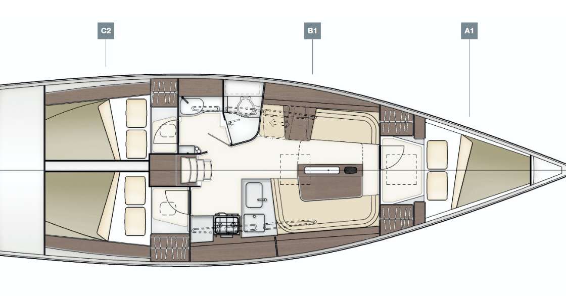 Distribución del barco Dehler 38