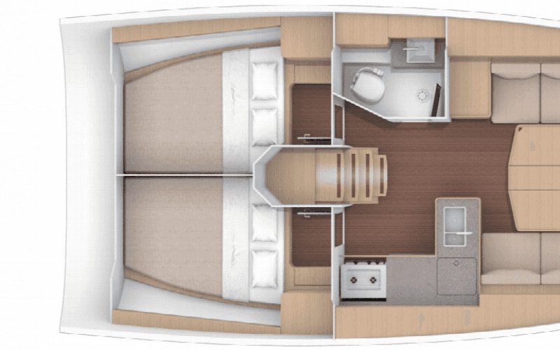 Layout of the boat Dufour 390 Grand Large