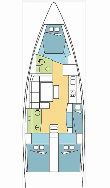 Layout of the boat Dufour 430 Grand Large
