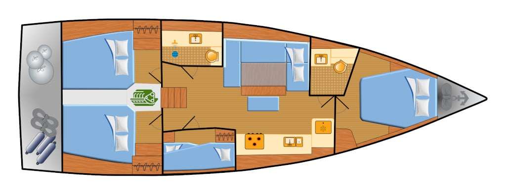Layout of the boat Dufour 430 Grand Large