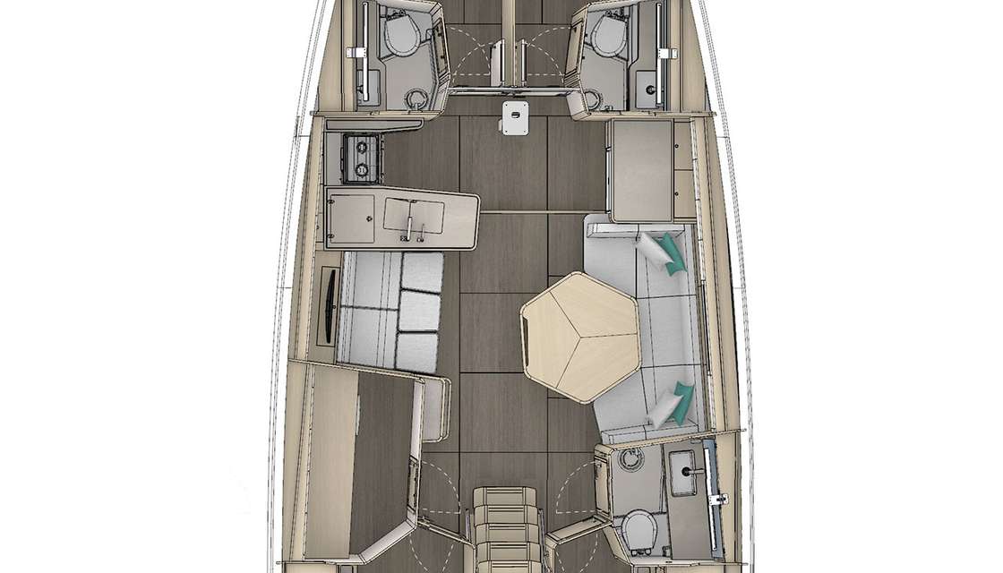 Layout of the boat Dufour 48