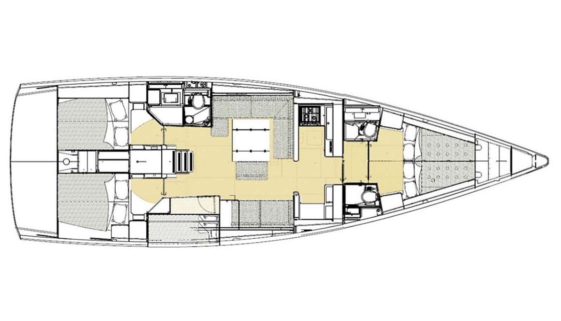 Layout of the boat Dufour 520 Grand Large