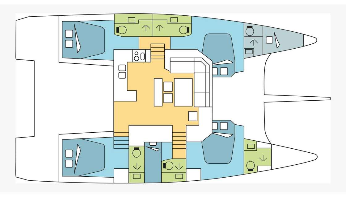 Layout of the boat Dufour 48 Catamaran