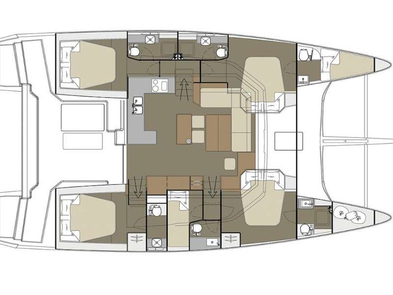 Distribución del barco Dufour 48 Catamaran