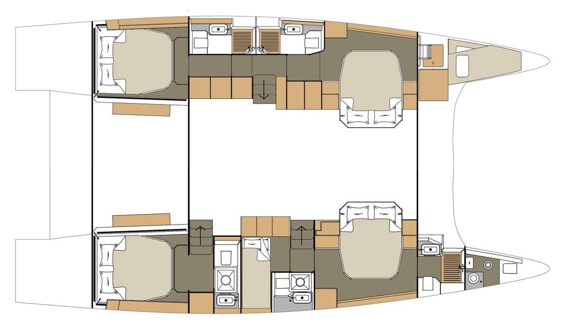 Layout of the boat Dufour 48 Catamaran