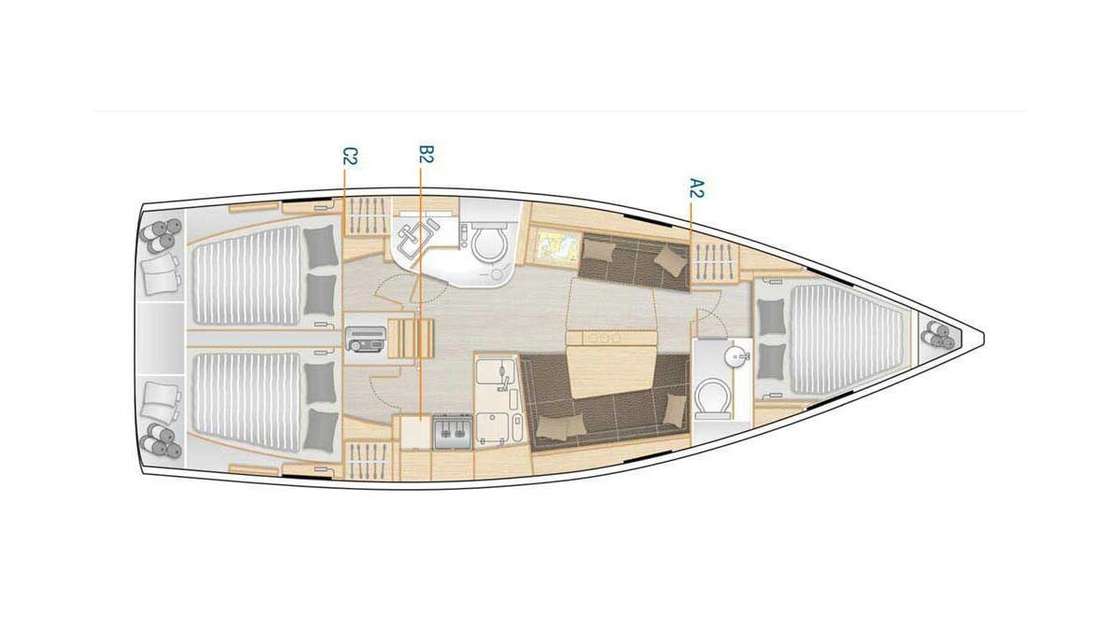 Distribución del barco Hanse 388