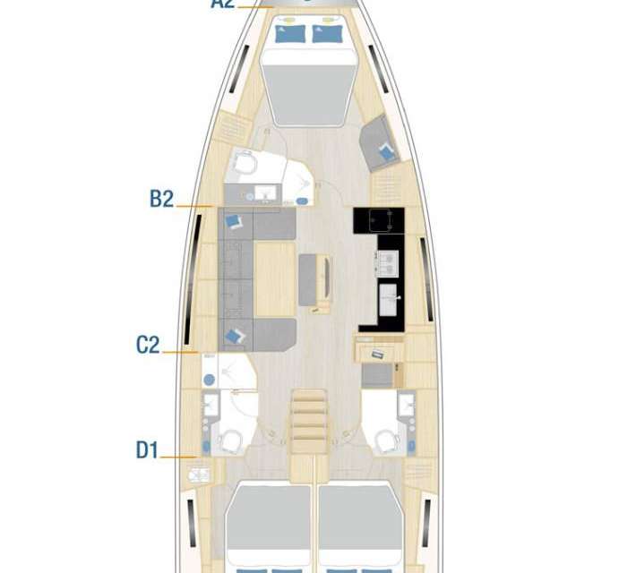 Distribución del barco Hanse 460