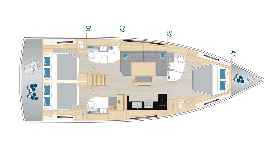 Layout of the boat Hanse 460
