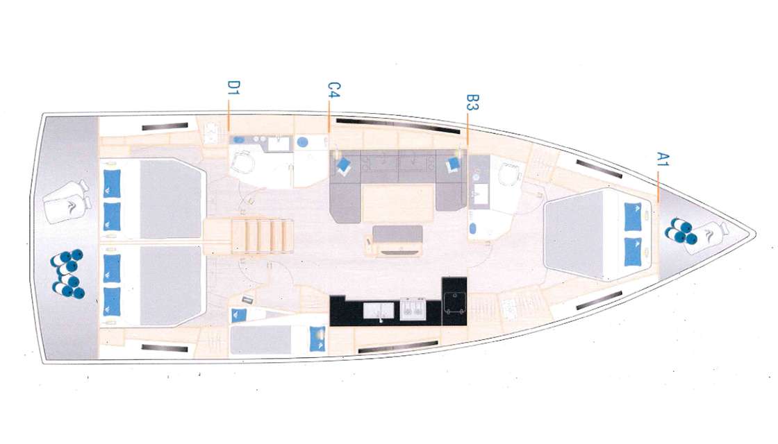 Layout of the boat Hanse 460