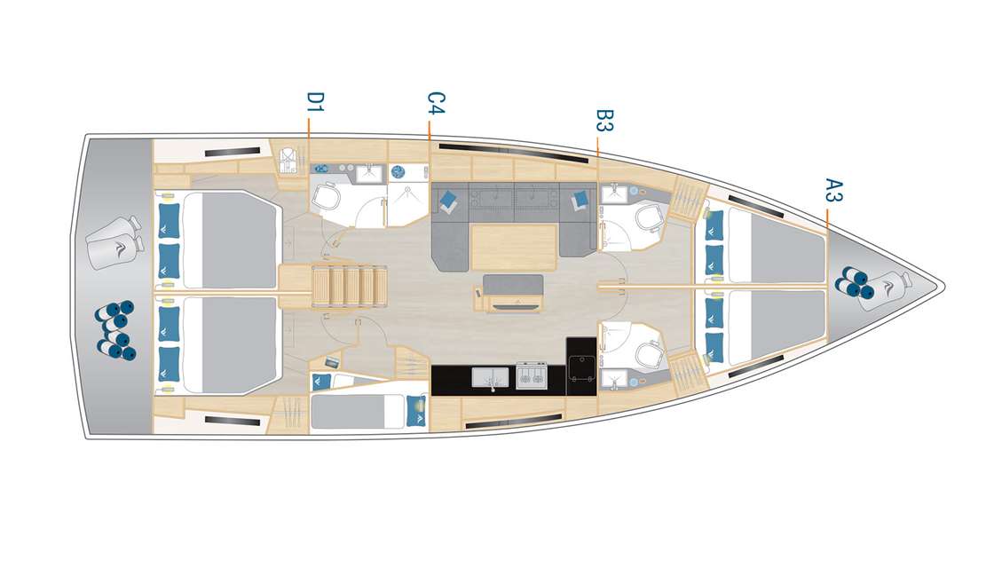 Distribución del barco Hanse 460
