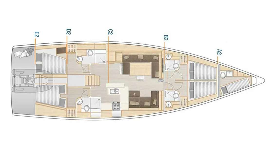 Layout of the boat Hanse 588