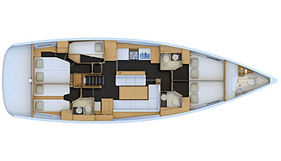 Distribución del barco Jeanneau 54