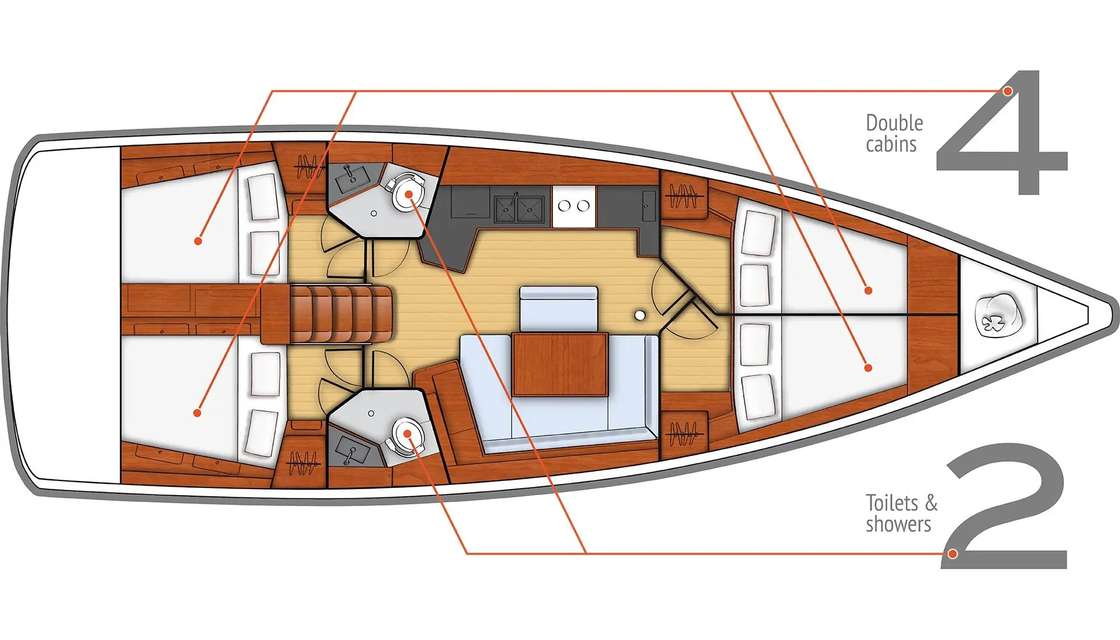 Layout of the boat Oceanis 45