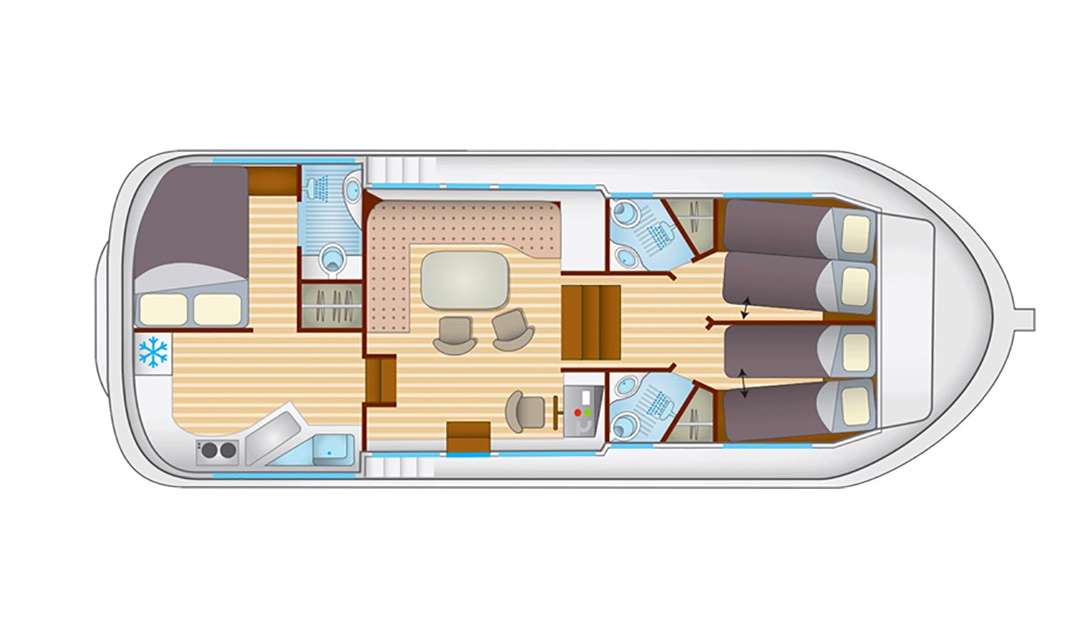 Distribución del barco Pénichette Premium 6/7 Pers