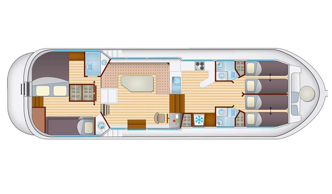 Distribución del barco Pénichette Comfort 8/9 Pers