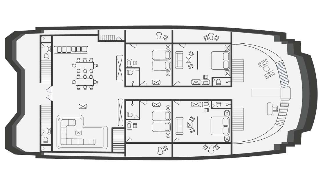 Distribución del barco Petrel Custom