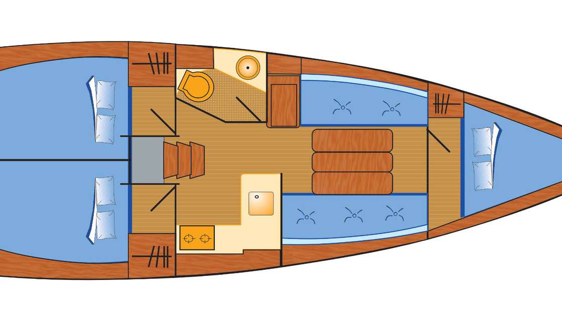 Distribución del barco Sun Odyssey 349