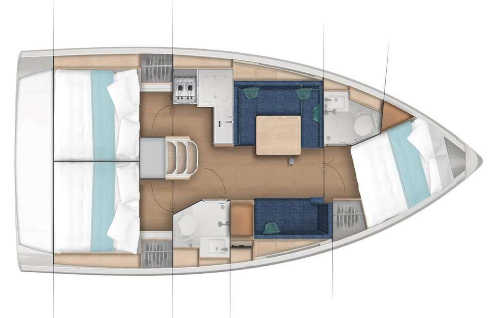 Distribución del barco Sun Odyssey 380