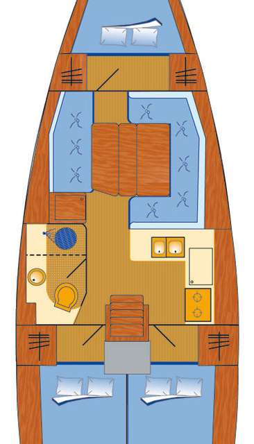 Layout of the boat Sun Odyssey 389