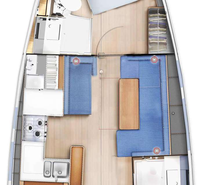 Distribución del barco Sun Odyssey 410