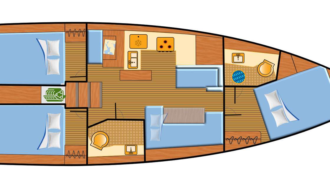 Distribución del barco Sun Odyssey 410