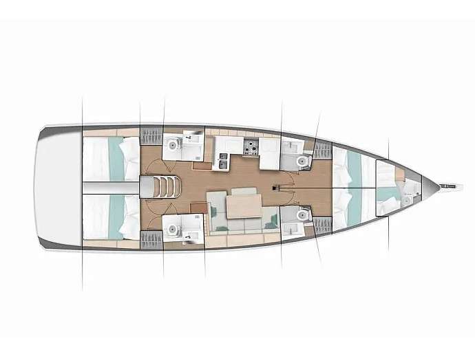 Distribución del barco Sun Odyssey 490