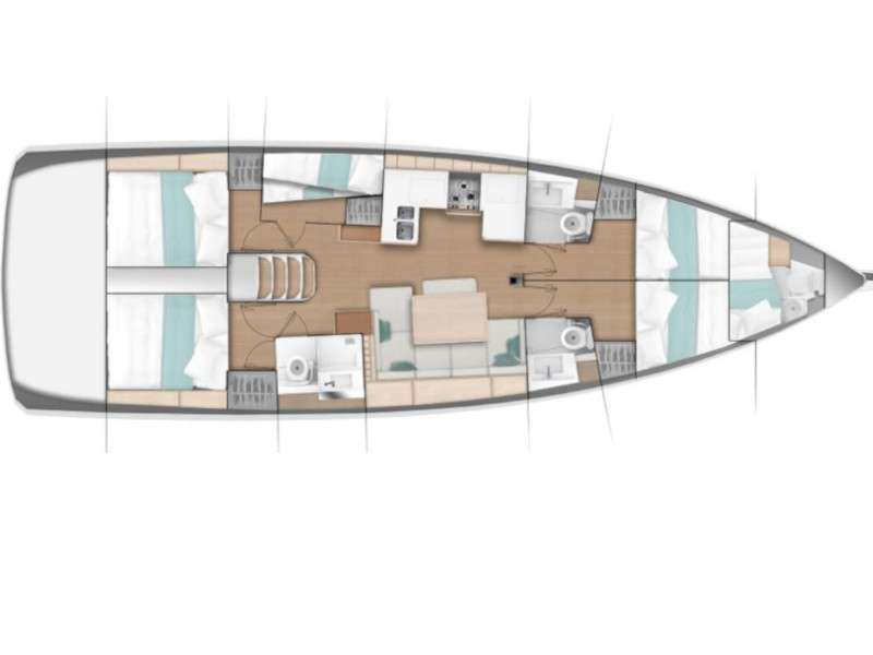 Layout of the boat Sun Odyssey 490