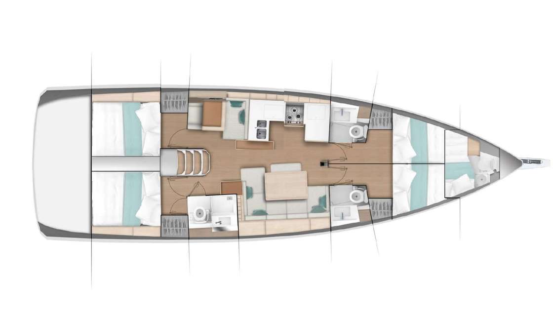 Distribución del barco Sun Odyssey 490