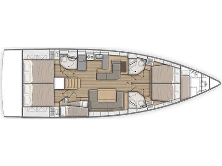 Layout of the boat Sun Odyssey 490