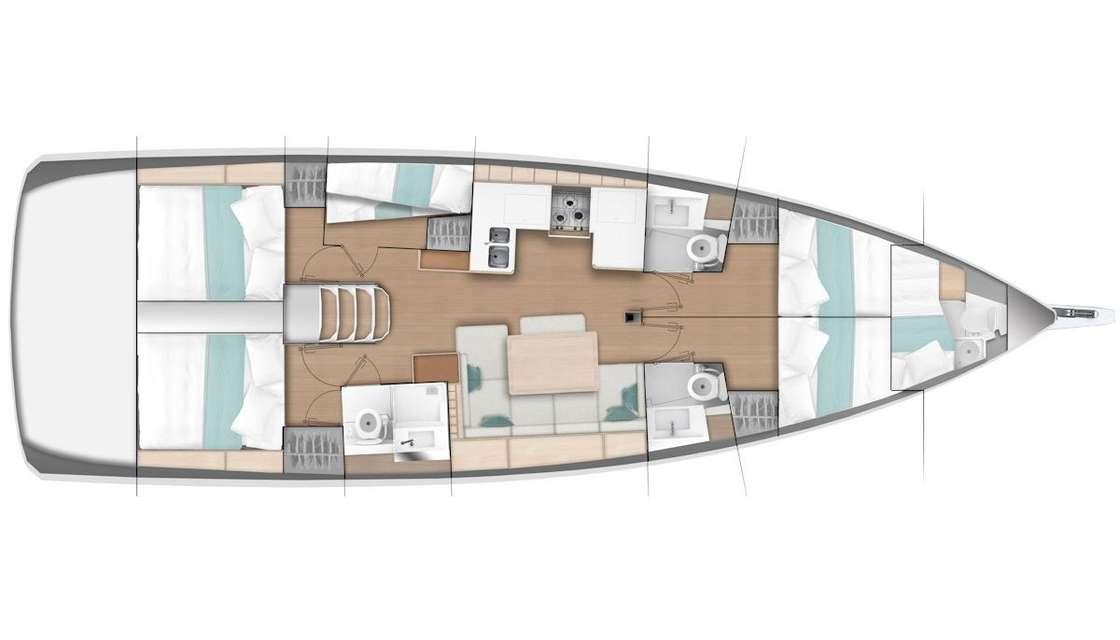 Distribución del barco Sun Odyssey 490