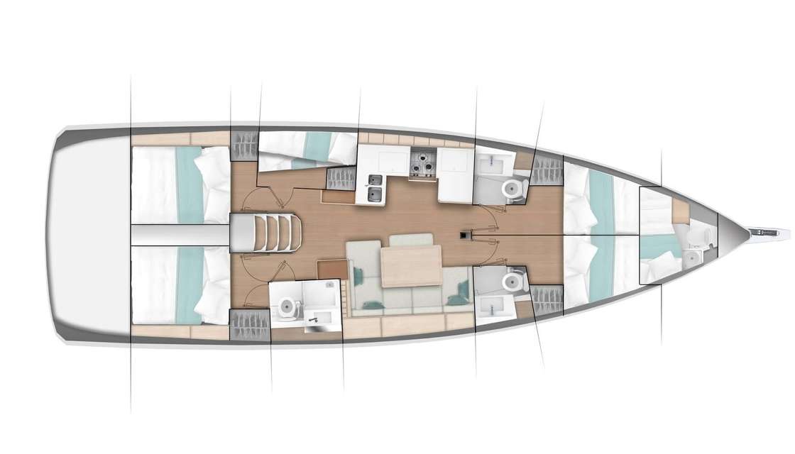 Distribución del barco Sun Odyssey 490