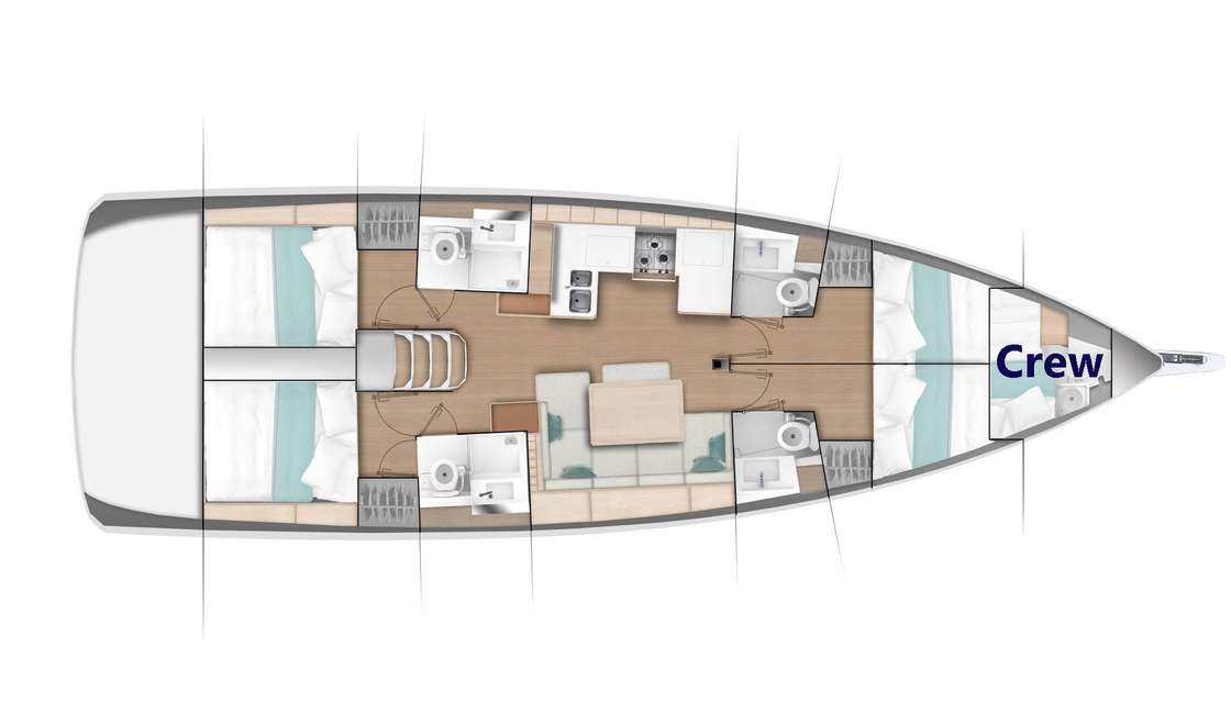 Distribución del barco Sun Odyssey 490