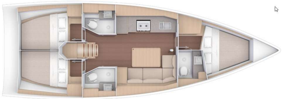 Distribución del barco Dufour 382 Grand Large