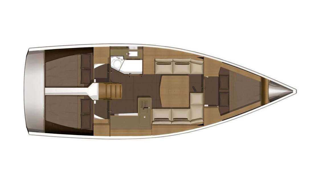 Layout of the boat Dufour 382 Grand Large