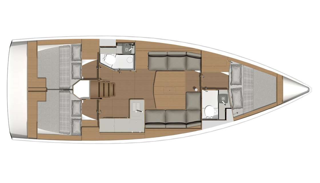 Layout of the boat Dufour 390 Grand Large