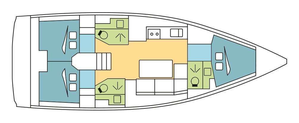 Distribución del barco Dufour 390 Grand Large