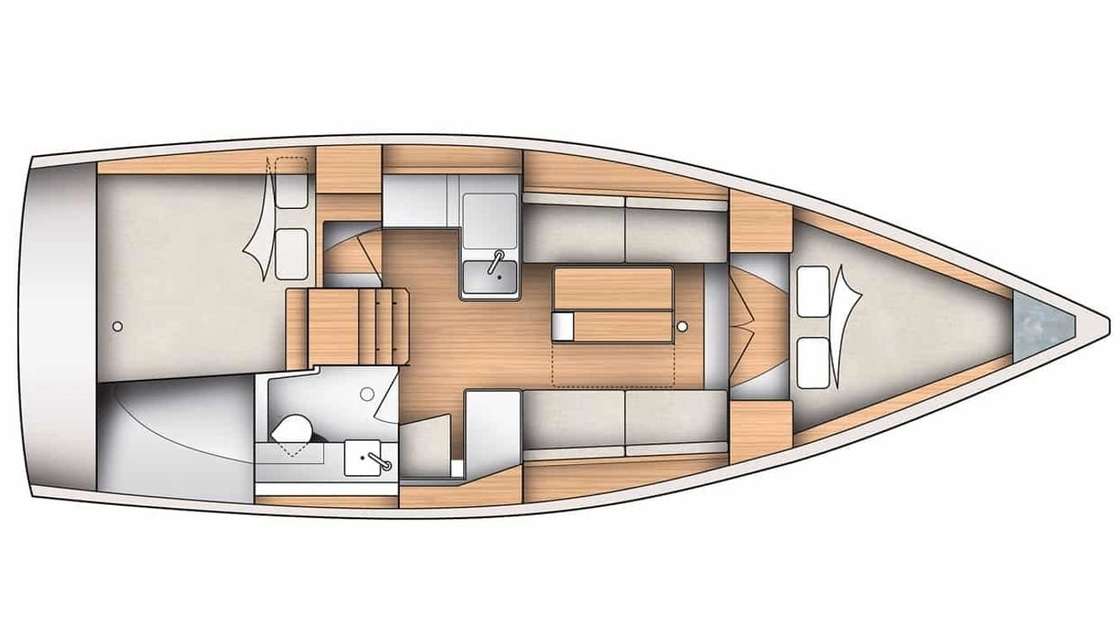 Distribución del barco Dufour 390 Grand Large