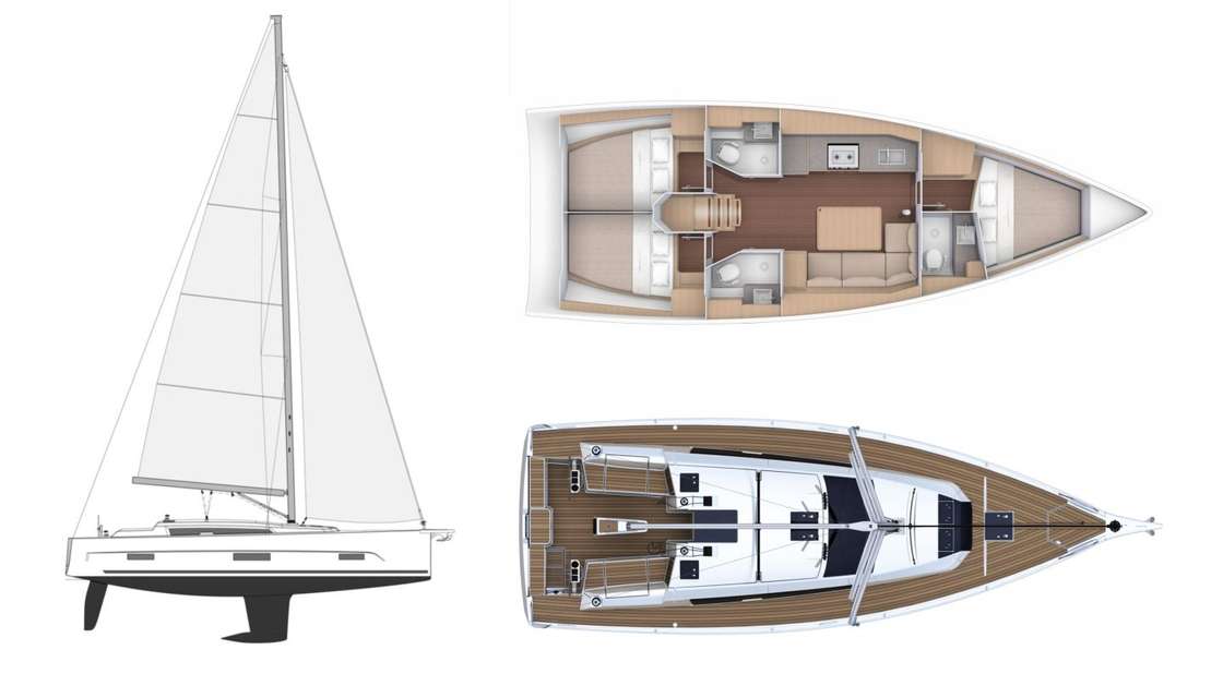 Layout of the boat Dufour 390 Grand Large