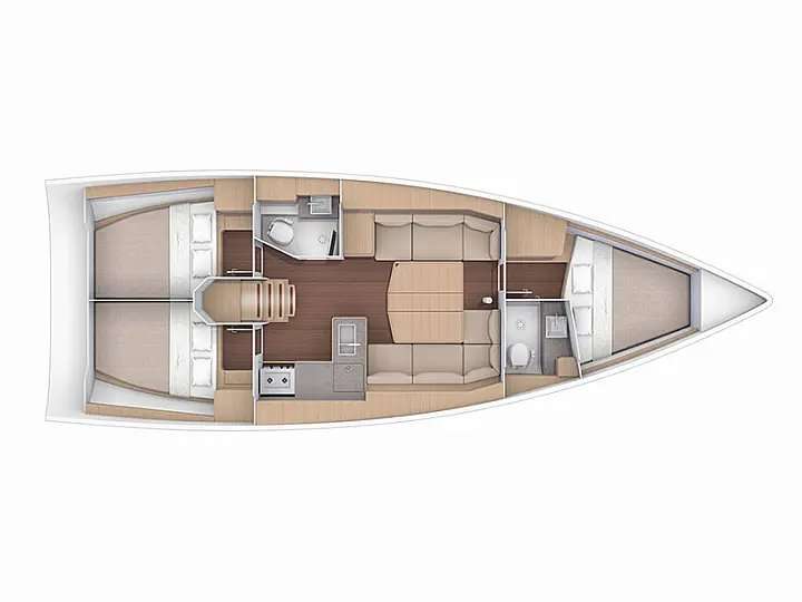 Layout of the boat Dufour 390 Grand Large