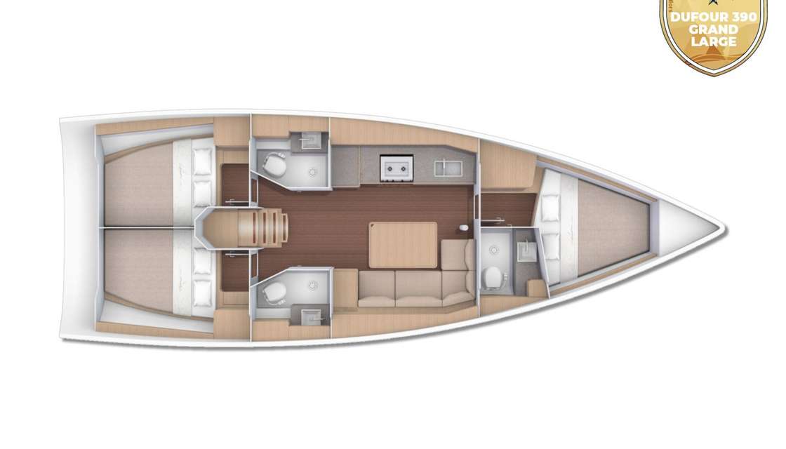 Layout of the boat Dufour 390 Grand Large