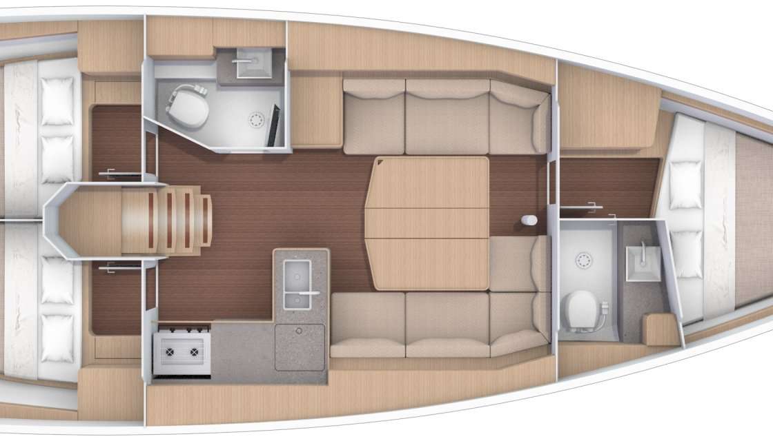 Layout of the boat Dufour 390 Grand Large