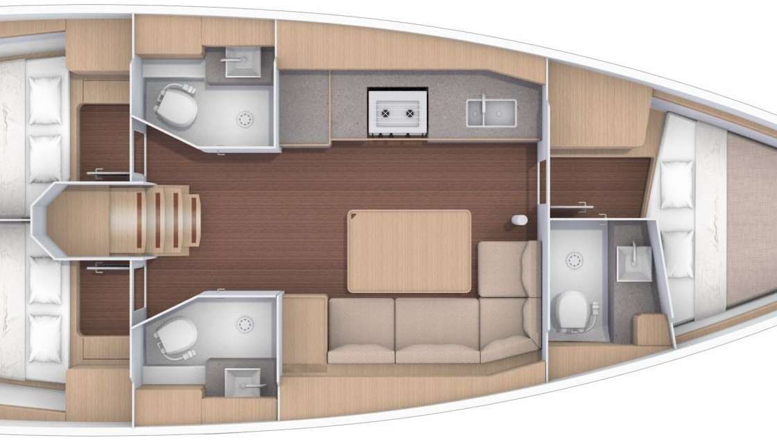 Distribución del barco Dufour 390 Grand Large