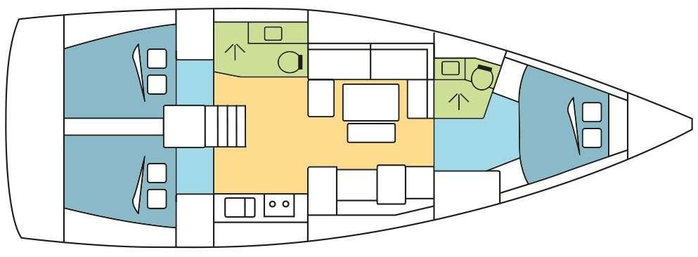 Layout of the boat Dufour 412 Grand Large