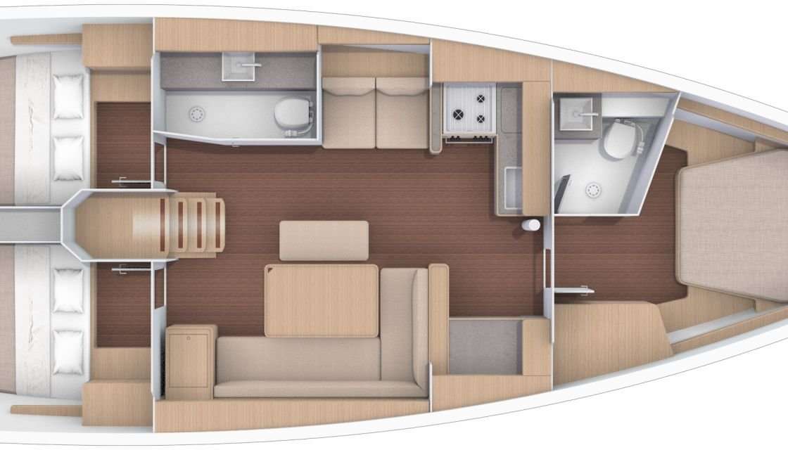 Layout of the boat Dufour 430 Grand Large