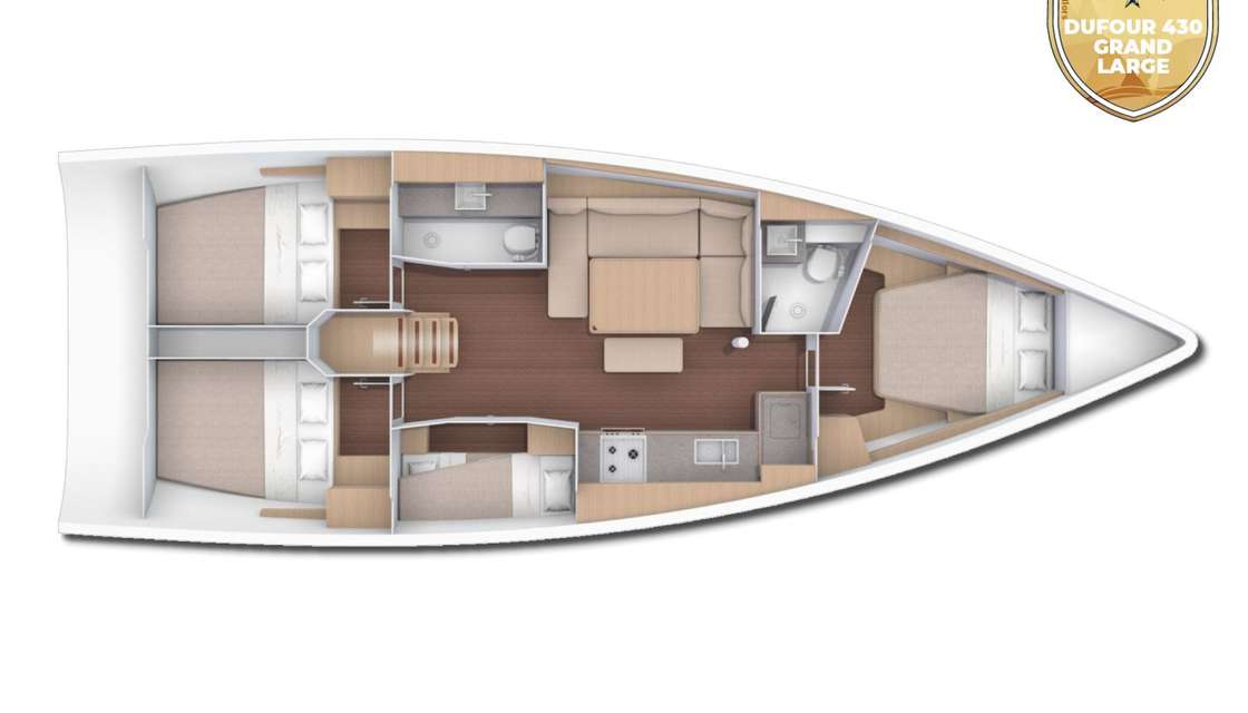 Layout of the boat Dufour 430 Grand Large