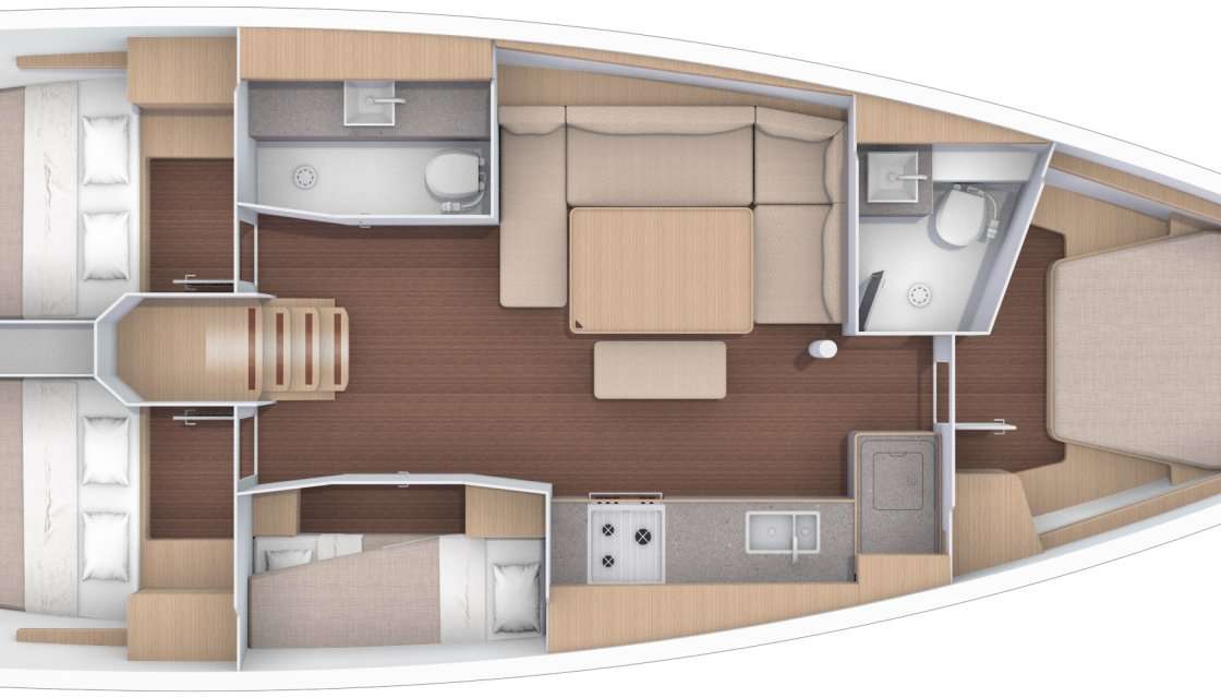 Layout of the boat Dufour 430 Grand Large