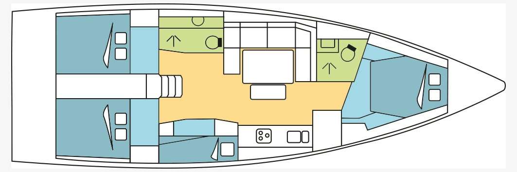 Layout of the boat Dufour 430 Grand Large