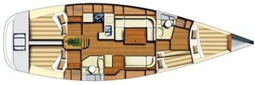 Layout of the boat Dufour 44 Performance