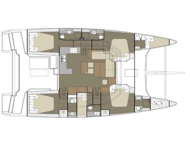 Layout of the boat Dufour 48 Catamaran