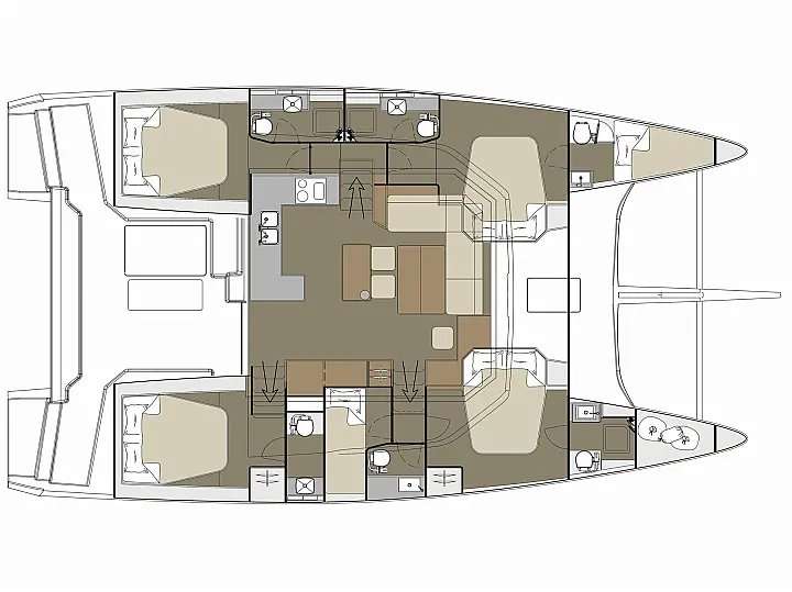 Distribución del barco Dufour 48 Catamaran